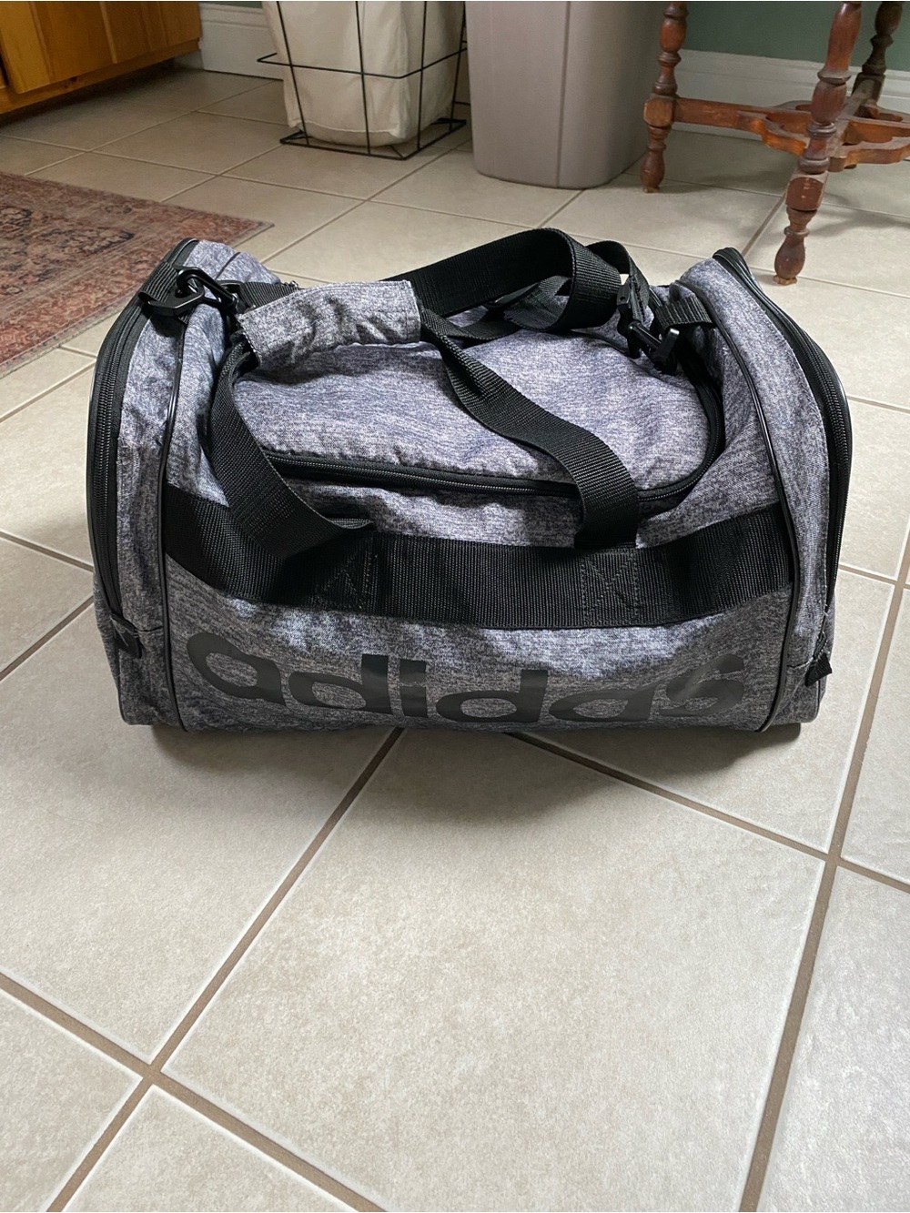 adidas Gray Heather Men’s Duffel Bag with Black Straps